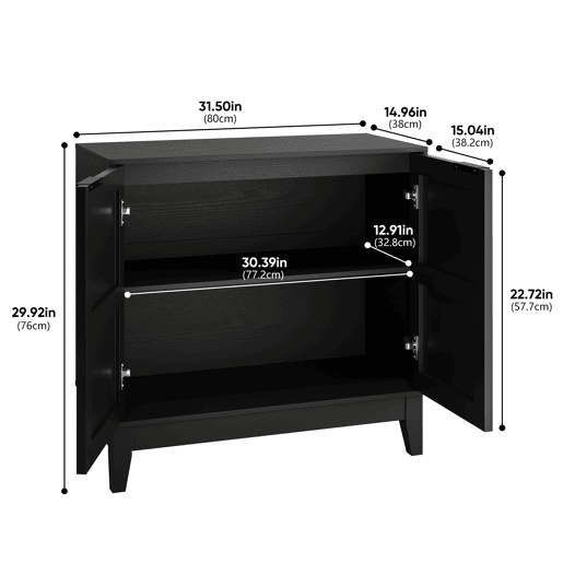 Buffet Vintage 80 cm - entalhado, 2 portas, prateleiras ajustáveis - Preto