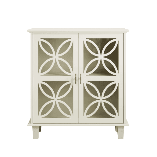 Armário de casa de banho com 2 portas - prateleiras ajustáveis, portas em vidro temperado, estilo retro - creme