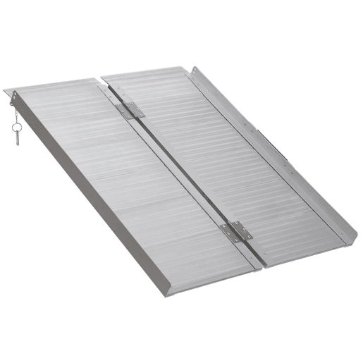 HOMCOM Rampa Dobrável para Cadeiras de Rodas 91 cm Carga 270 kg Antiderrapante com Bordas de Segurança e Alça para Escadas e Portas Acessibilidade para Deficientes Prata