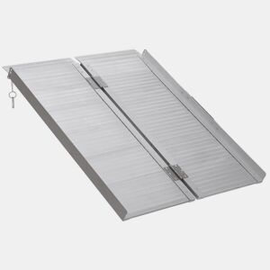 HOMCOM Rampa Dobrável para Cadeiras de Rodas 91 cm Carga 270 kg Antiderrapante com Bordas de Segurança e Alça para Escadas e Portas Acessibilidade para Deficientes Prata