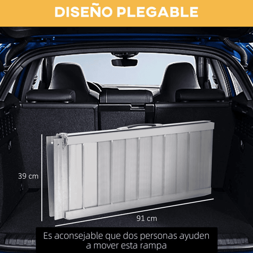 HOMCOM Rampa Dobrável para Cadeiras de Rodas 91 cm Carga 270 kg Antiderrapante com Bordas de Segurança e Alça para Escadas e Portas Acessibilidade para Deficientes Prata