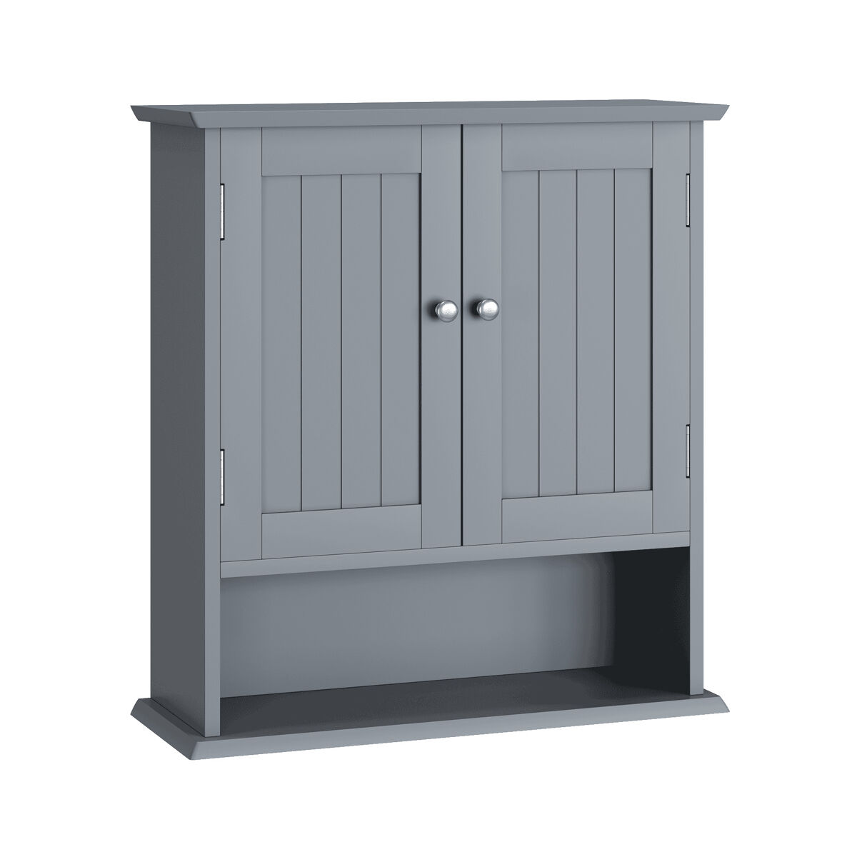Armario de baño 2 puertas - estantes abiertos, mueble medicinas pared - gris claro