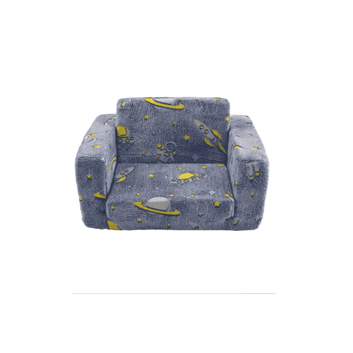Sofá infantil dobrável - pelúcia macia, confortável, conversível - azul, verde e branco