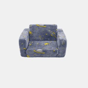 Sofá infantil dobrável - pelúcia macia, confortável, conversível - azul, verde e branco