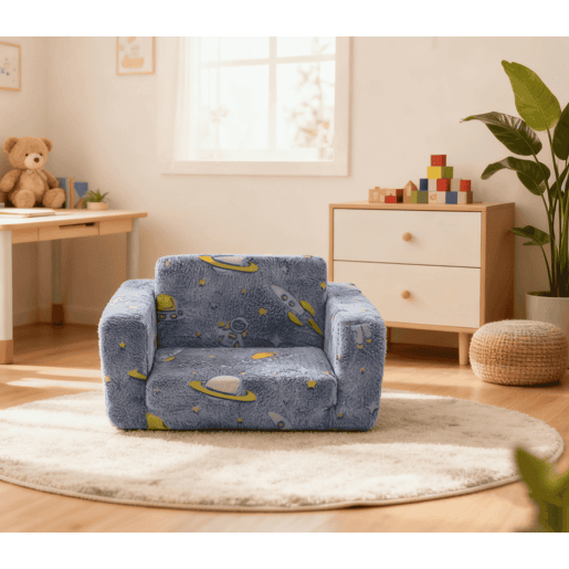 Sofá infantil dobrável - pelúcia macia, confortável, conversível - azul, verde e branco