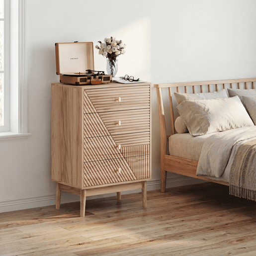 Cômoda com 4 gavetas - Armário moderno de madeira para sala, quarto e corredor - Carvalho