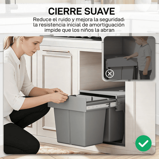 HOMCOM Balde de Lixo Embitido com 2 Recipientes Removíveis para Reciclagem Capacidade Total 30L (15Lx2) Fixação Inferior para Reciclagem e Resíduos 48x34,3x35,1 cm Cinzento Claro