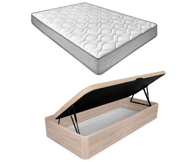 Pack 105x190 colchón viscoelástico brisa + canapé madera abatible con apertura lateral con montaje incluido color cambria