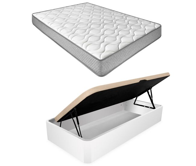 Pack 105x190 colchón viscoelástico brisa + canapé madera abatible con apertura lateral con montaje incluido color blanco