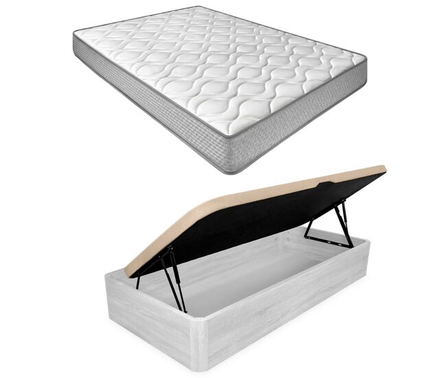 Pack 90x190 colchón viscoelástico brisa + canapé madera abatible con apertura lateral con montaje incluido color polar