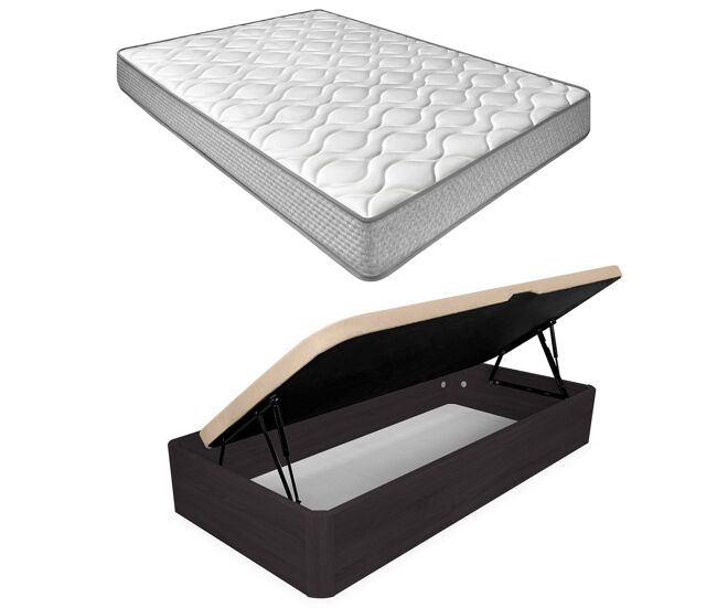 Pack 90x190 colchón viscoelástico brisa + canapé madera abatible con apertura lateral con montaje incluido color wengué