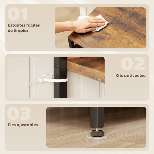 HOMCOM Estante de Cozinha com Três Tomadas e Luzes LED, Estante de Padaria Industrial com Prateleiras para Micro-ondas, Cesto de Rede Metálica, 10 Ganchos, Barra 80x42x162 cm, Castanho Rústico