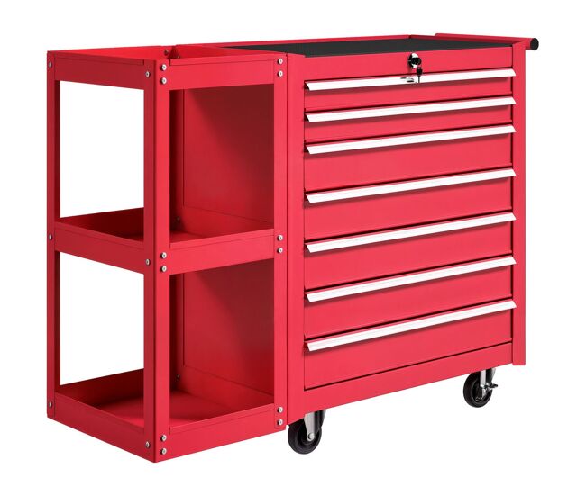 Homcom carro de herramientas con 7 cajones, carro de taller con estantería de 3 niveles desmontable, sistema de cierre central, asa, 2 ruedas con