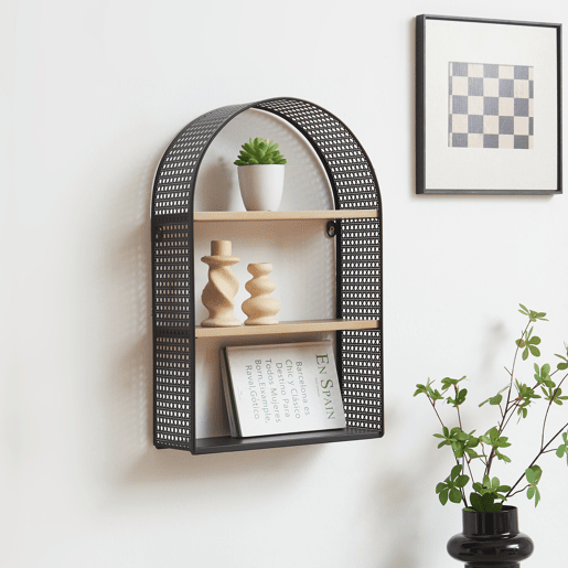 Estante de parede Jäller 3 prateleiras metal 53x35x14 cm Preto en.casa