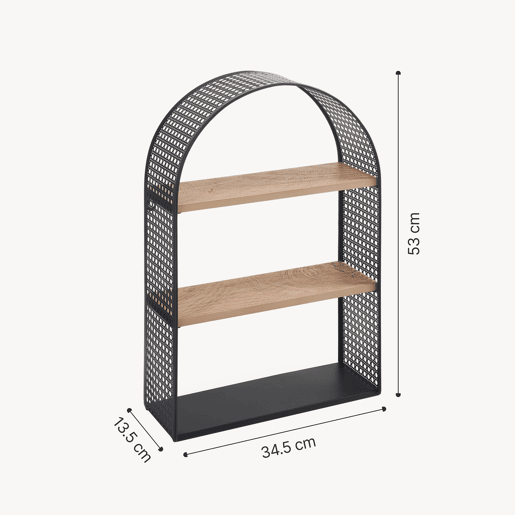 Estante de parede Jäller 3 prateleiras metal 53x35x14 cm Preto en.casa