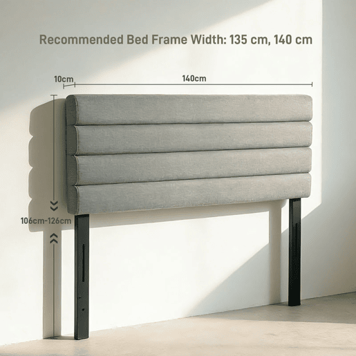HOMCOM Cabeceira de Cama 140 cm Altura Ajustável em 3 Níveis 106116126 cm Cabeceira Estofada em Linho Acolchoamento Linear com Pernas de Aço Montada na Parede para Quarto Cinza