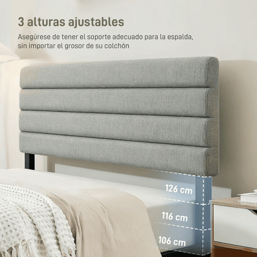 HOMCOM Cabeceira de Cama 140 cm Altura Ajustável em 3 Níveis 106116126 cm Cabeceira Estofada em Linho Acolchoamento Linear com Pernas de Aço Montada na Parede para Quarto Cinza