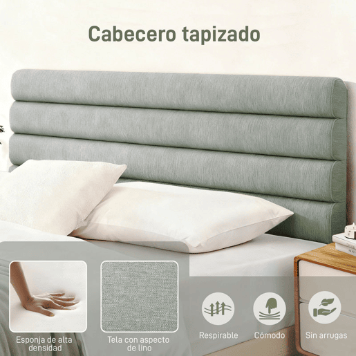 HOMCOM Cabeceira de Cama 140 cm Altura Ajustável em 3 Níveis 106116126 cm Cabeceira Estofada em Linho Acolchoamento Linear com Pernas de Aço Montada na Parede para Quarto Cinza