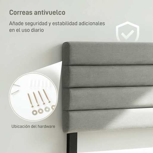 HOMCOM Cabeceira de Cama 140 cm Altura Ajustável em 3 Níveis 106116126 cm Cabeceira Estofada em Linho Acolchoamento Linear com Pernas de Aço Montada na Parede para Quarto Cinza