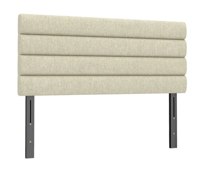 Homcom cabecero de cama 140 cm, altura ajustable 3 niveles 106/116/126 cm, cabezal de cama tapizado en lino, acolchado linea, con patas de acero, montado a la pared, cabecero para dormitorio, beige