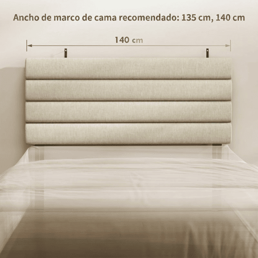 HOMCOM Cabeceira de Cama 140 cm Altura Ajustável em 3 Níveis 106116126 cm Cabeceira Estofada em Linho Acolchoamento Linear com Pernas de Aço Montada na Parede para Quarto Bege