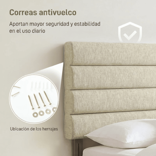 HOMCOM Cabeceira de Cama 140 cm Altura Ajustável em 3 Níveis 106116126 cm Cabeceira Estofada em Linho Acolchoamento Linear com Pernas de Aço Montada na Parede para Quarto Bege
