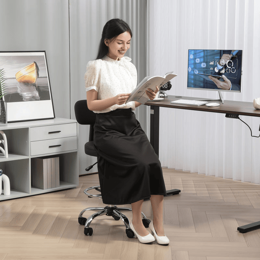 HOMCOM Banco Giratório com Rodas e Encosto Apoio para Pés Altura Ajustável Estofado em Couro Sintético para Escritório, Quarto 52x52x78-92 cm Preto