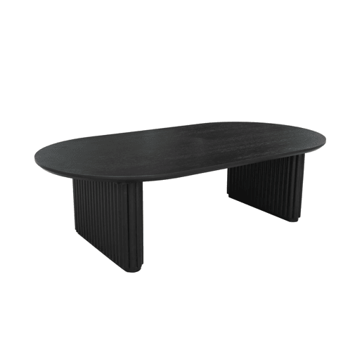 Mesa de centro oval madeira de seringueira folheado carvalho, Gabrielle, Preto, 122x65x35 cm