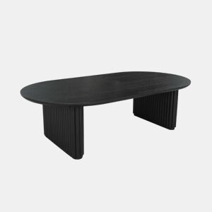 Mesa de centro oval madeira de seringueira folheado carvalho, Gabrielle, Preto, 122x65x35 cm