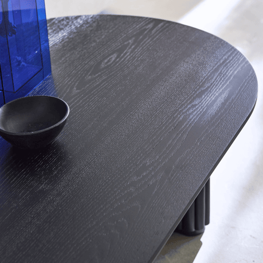 Mesa de centro oval madeira de seringueira folheado carvalho, Gabrielle, Preto, 122x65x35 cm