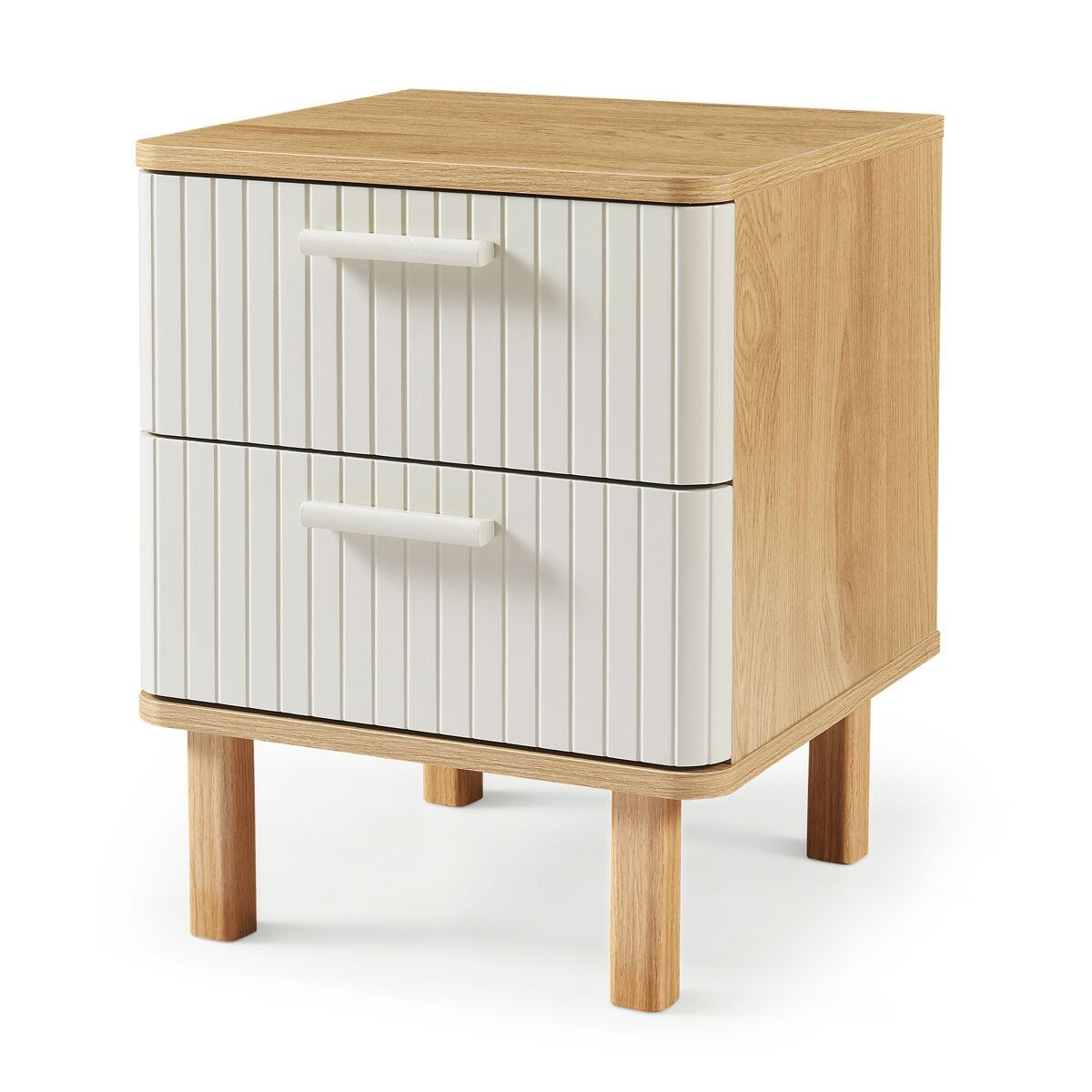 Mesita de noche ferrersp con 2 cajones mdf 50x40x40cm - roble/arena [en.casa]