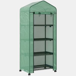 Outsunny Estufa de Exterior com 4 Prateleiras e Rodas Estufa de Jardim com Porta Enrolável Estrutura em Aço e Cobertura de PE 140g? Anti-UV para Terraço Pátio 69x50x165 cm Verde