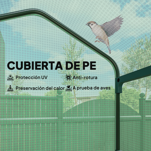 Outsunny Estufa de Exterior com 4 Prateleiras e Rodas Estufa de Jardim com Porta Enrolável Estrutura em Aço e Cobertura de PE 140g? Anti-UV para Terraço Pátio 69x50x165 cm Verde