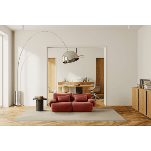 Sofá modular de 2 lugares, tecido bouclé na cor vermelho terracota