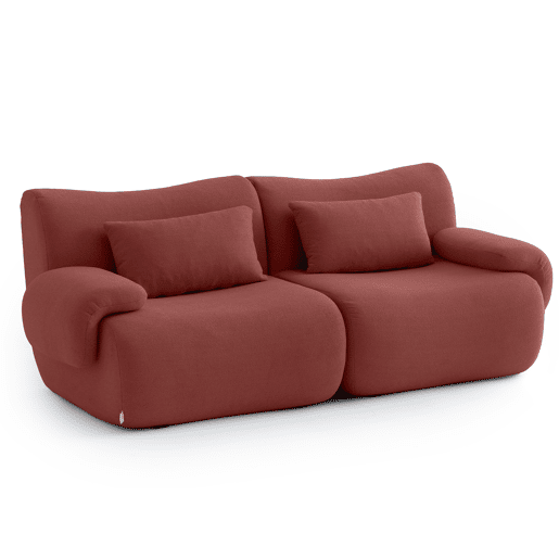 Sofá modular de 2 lugares, tecido bouclé na cor vermelho terracota