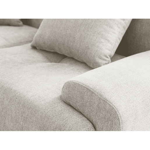 Sofá de canto modular de 4 lugares com chaise longue, tecido chenille na cor branco marfim