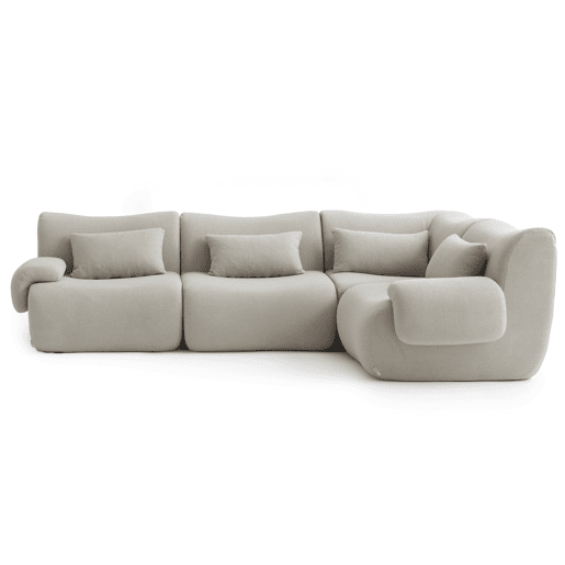 Sofá de canto modular de 4 lugares, tecido bouclé na cor bege pedra