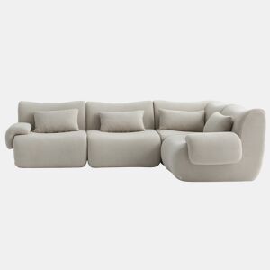 Sofá de canto modular de 4 lugares, tecido bouclé na cor bege pedra