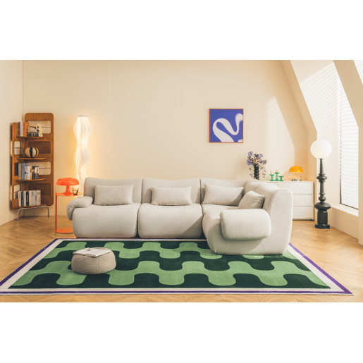 Sofá de canto modular de 4 lugares, tecido bouclé na cor bege pedra