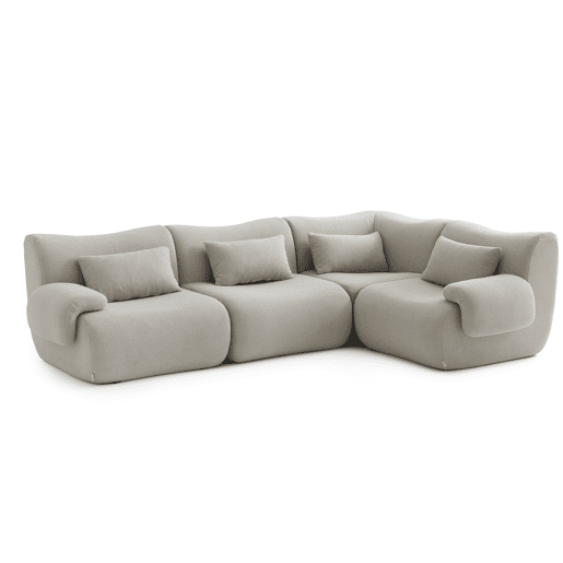 Sofá de canto modular de 4 lugares, tecido bouclé na cor bege pedra