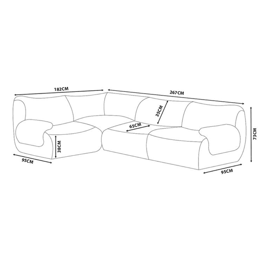 Sofá de canto modular de 4 lugares, tecido bouclé na cor bege pedra