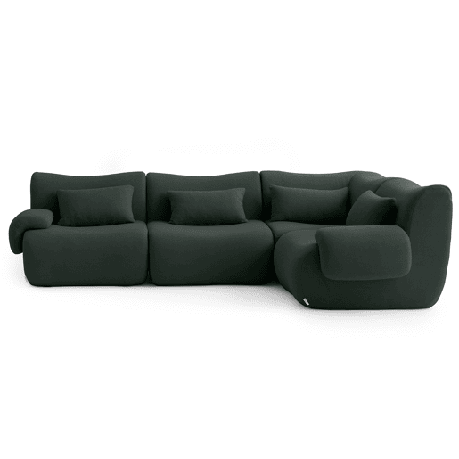 Sofá de canto modular de 4 lugares, tecido bouclé na cor verde floresta