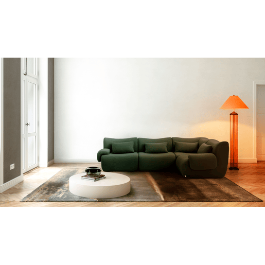 Sofá de canto modular de 4 lugares, tecido bouclé na cor verde floresta