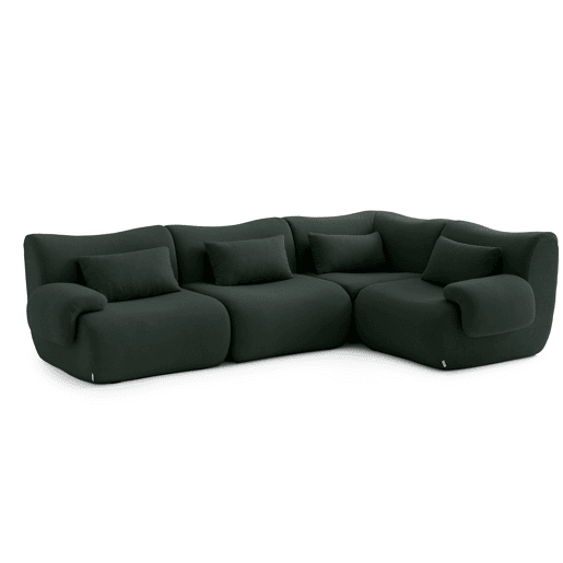 Sofá de canto modular de 4 lugares, tecido bouclé na cor verde floresta