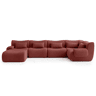Sofá de canto modular de 5 lugares com chaise longue, tecido bouclé na cor vermelho terracota