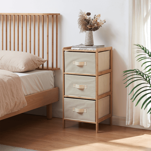 Cómoda Maldon 3 gavetas em tecido bambu 79x37x35cm naturalbege en.casa