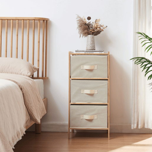 Cómoda Maldon 3 gavetas em tecido bambu 79x37x35cm naturalbege en.casa