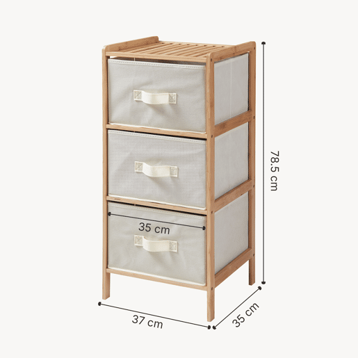 Cómoda Maldon 3 gavetas em tecido bambu 79x37x35cm naturalbege en.casa