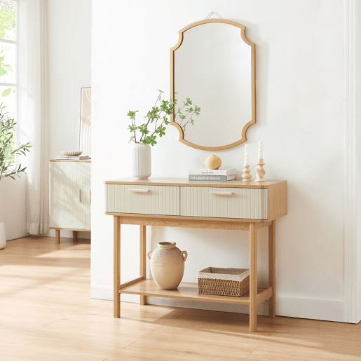Mesa de consola Ferrersp 2 gavetas 100x40x80 cm CarvalhoAreia en.casa