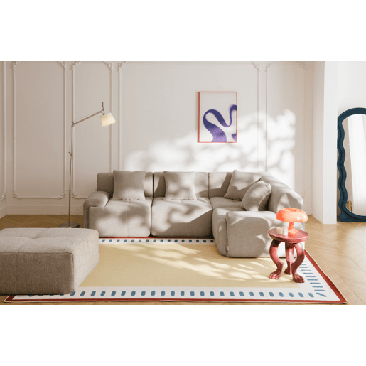 Sofá de canto modular de 4 lugares com chaise longue, tecido chenille na cor bege areia
